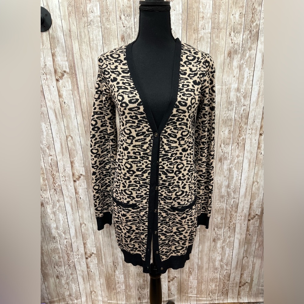 Maurices‎ Black and Tan Animal Print Cardigan - Size S